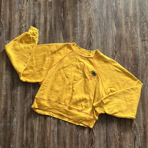 Kimchi Blue Grow Your Own Way Yellow Embroidered Carrot Long Sleeve Sweatshirt - Picture 5 of 7
